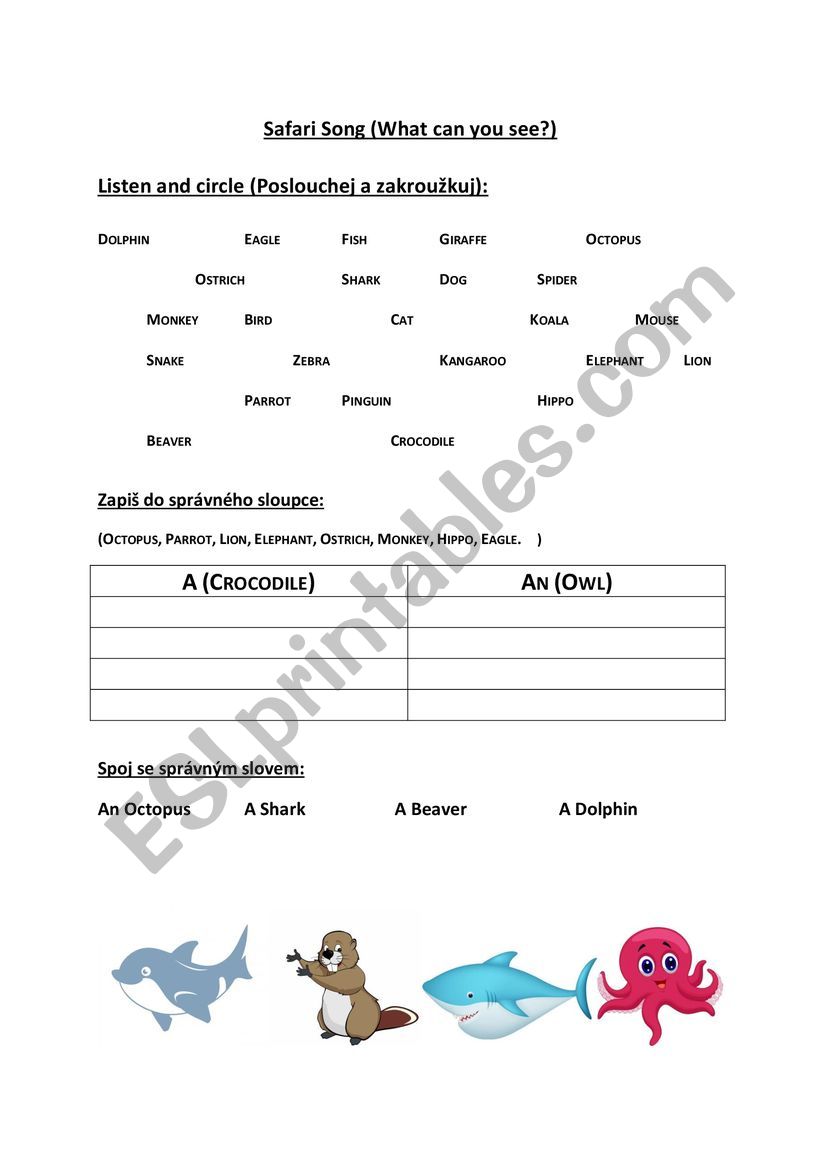 Safari Animals Song worksheet