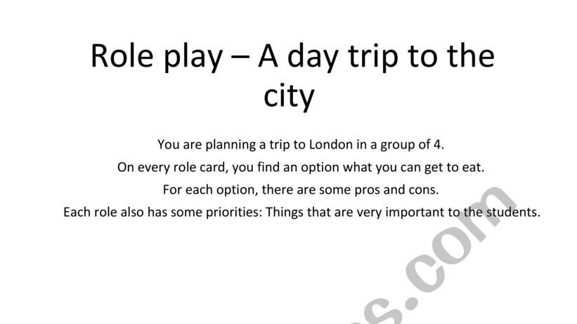 Role Play - eating in town worksheet