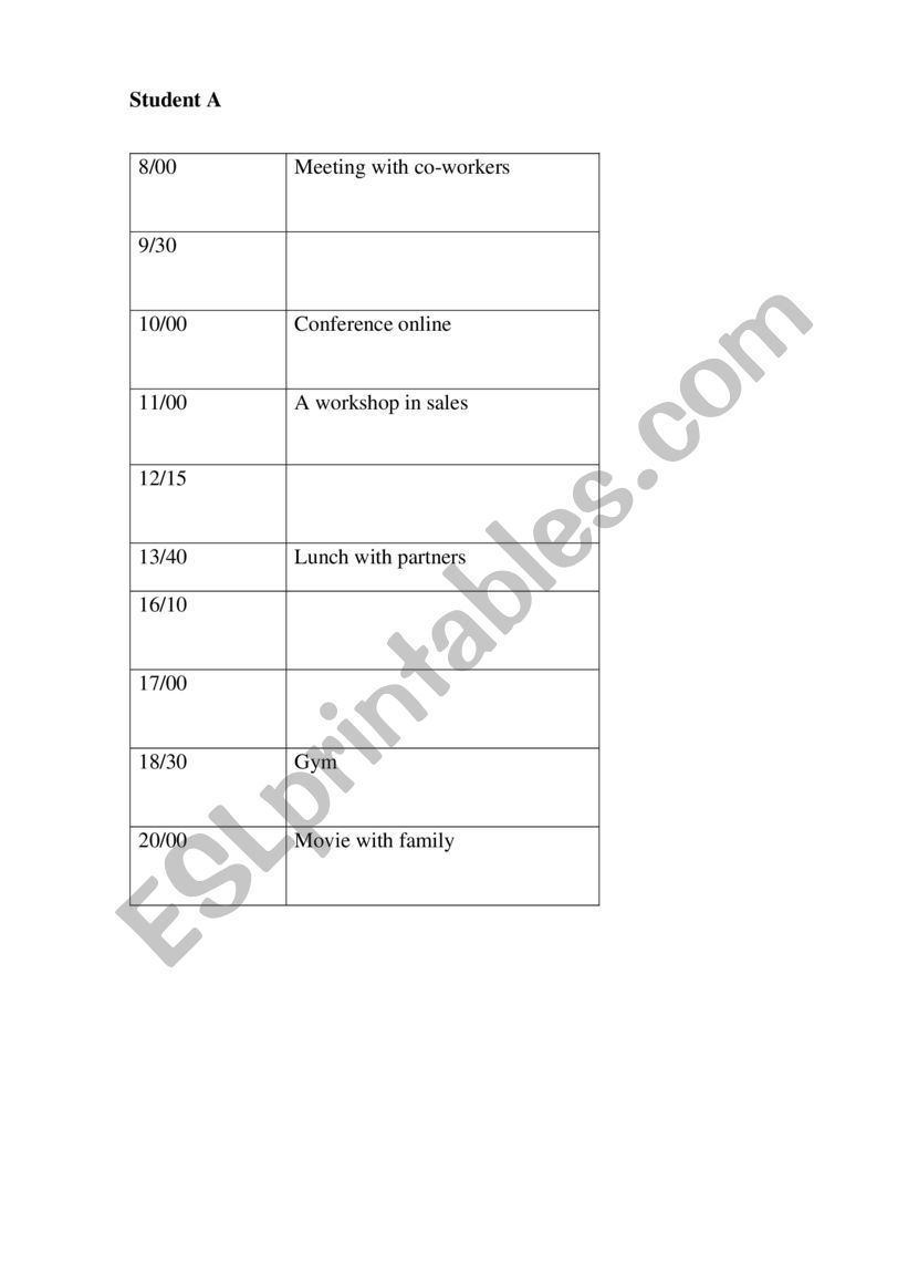 Arranging a meeting worksheet