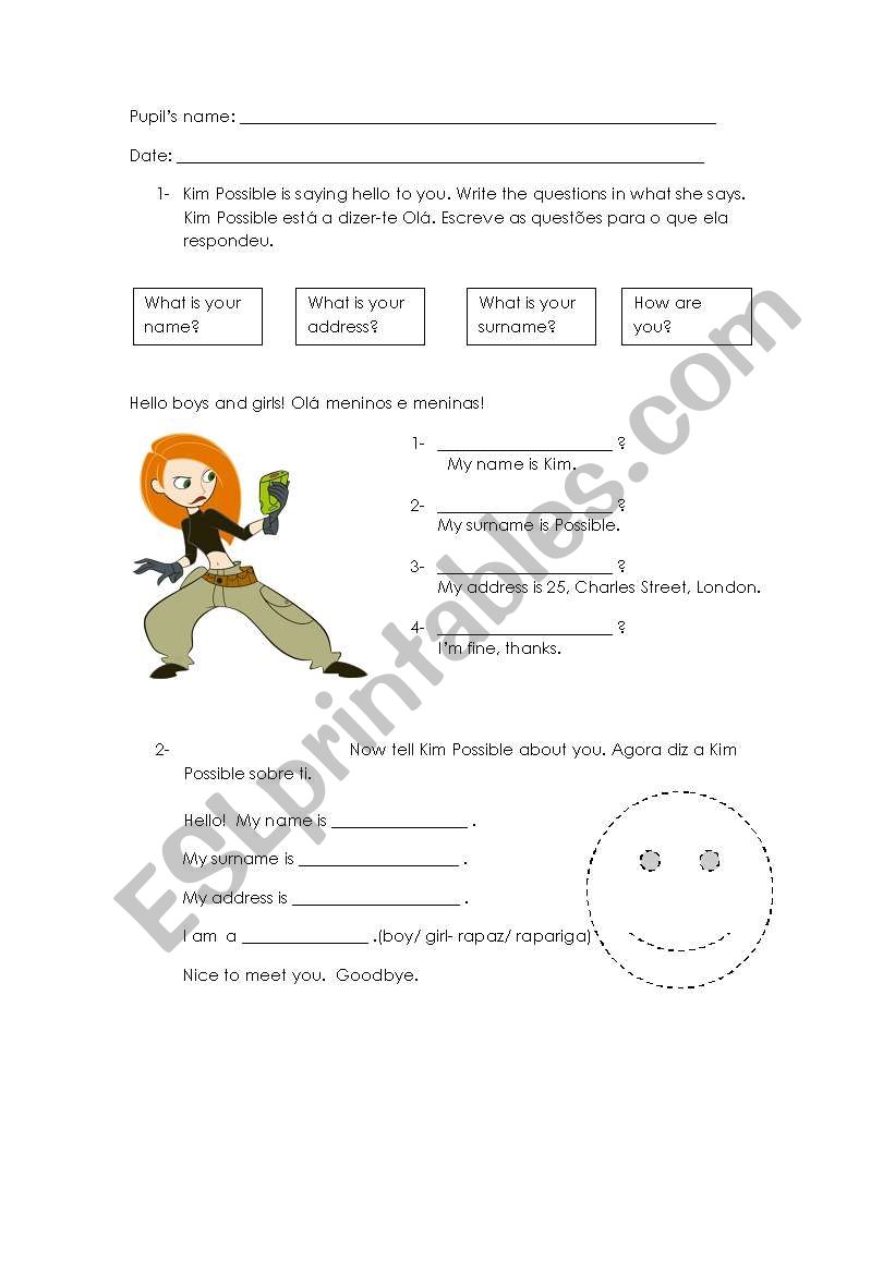 name, surname, address worksheet