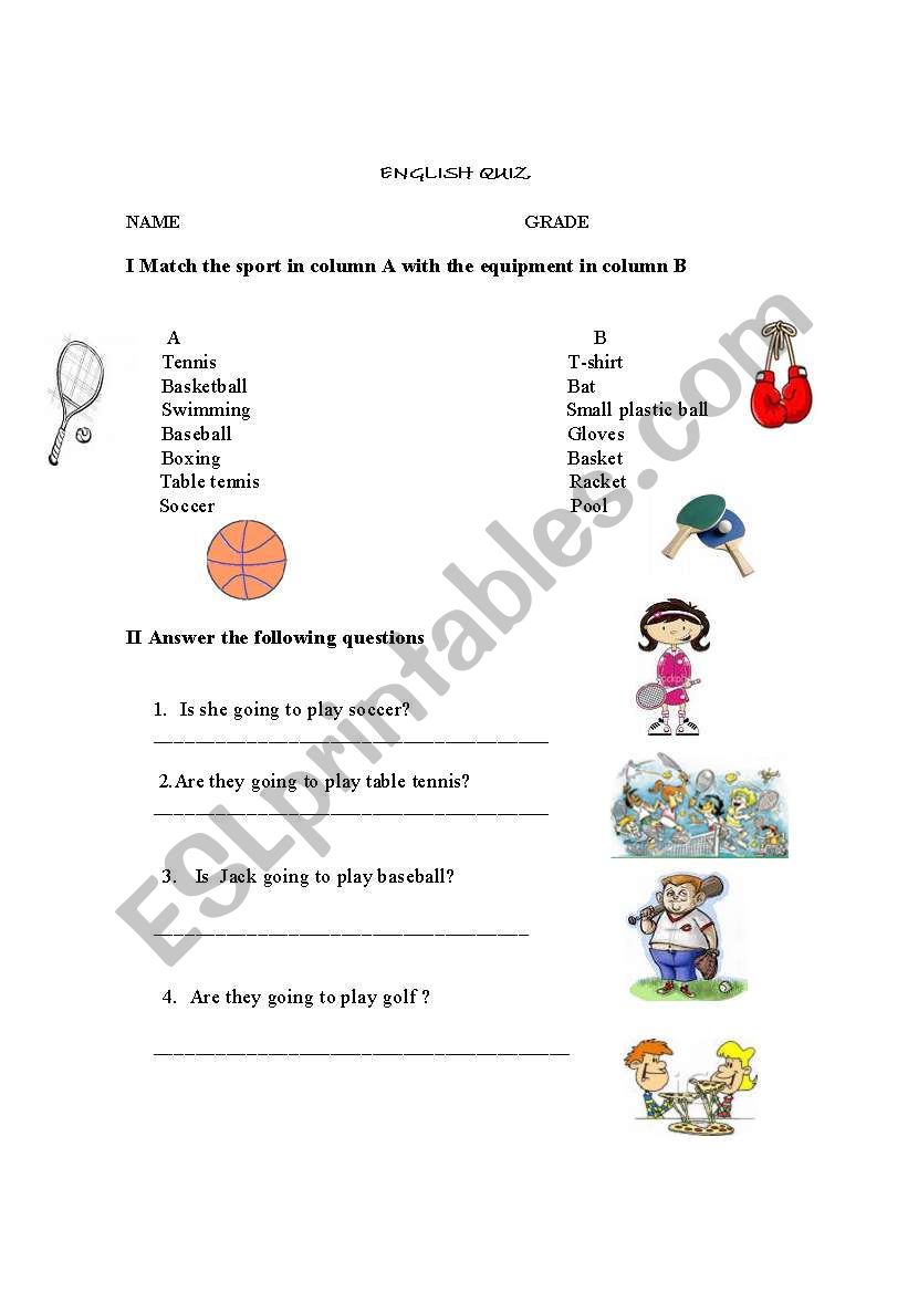 sports & present continuous worksheet