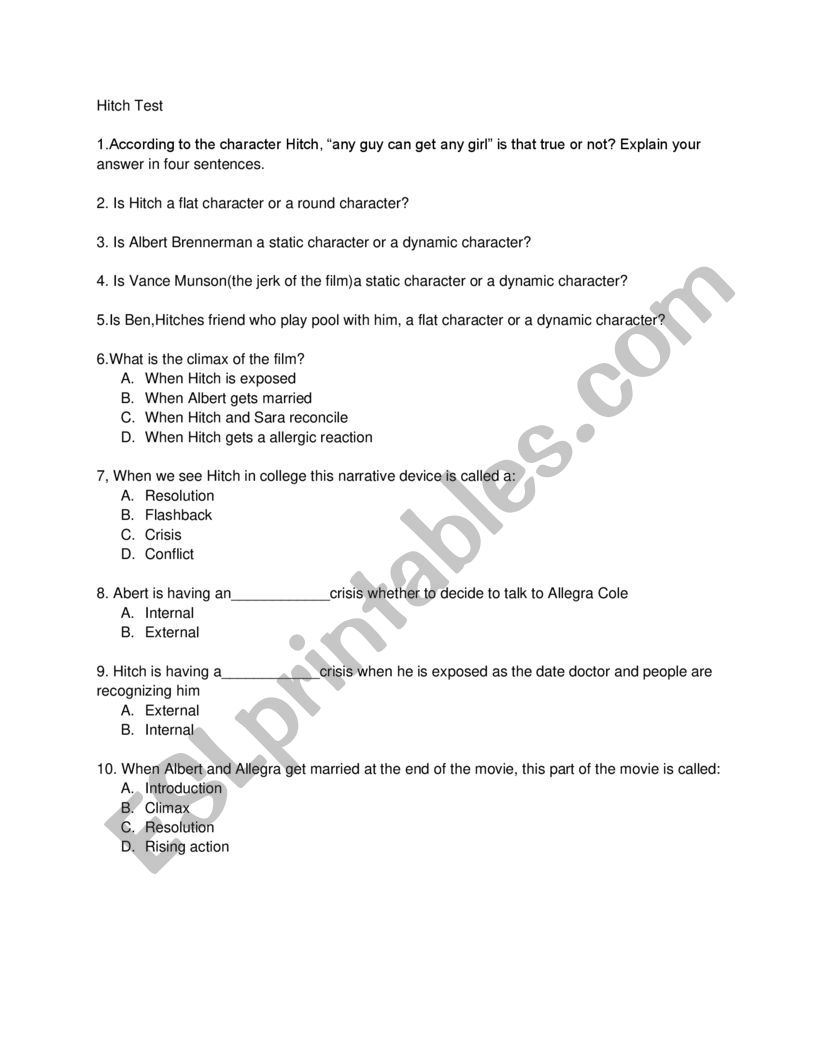 Hitch Test  worksheet