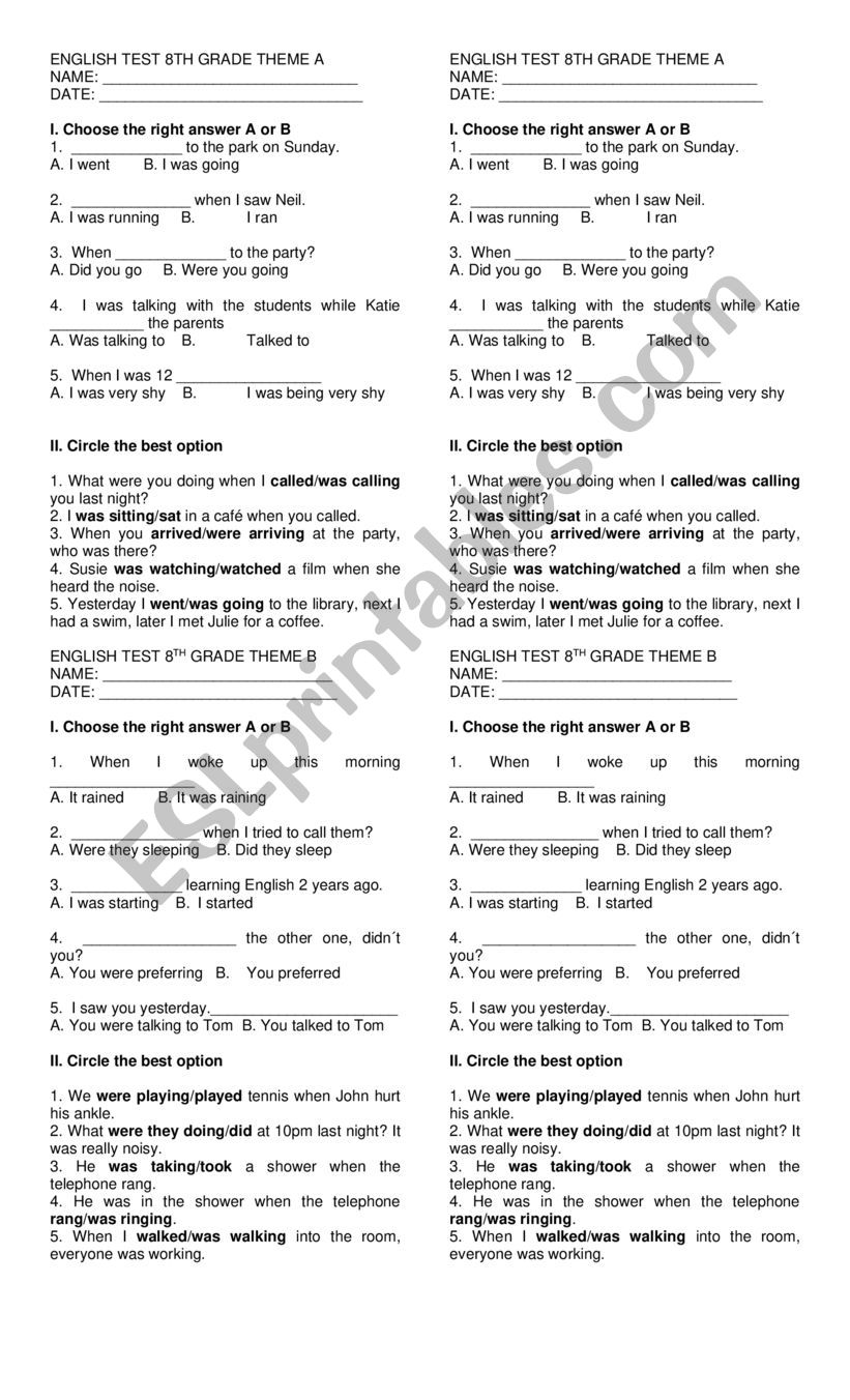 Past simple Past Continous Test