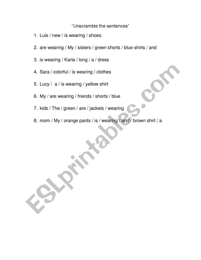 unscramble the sentences (present continuous)