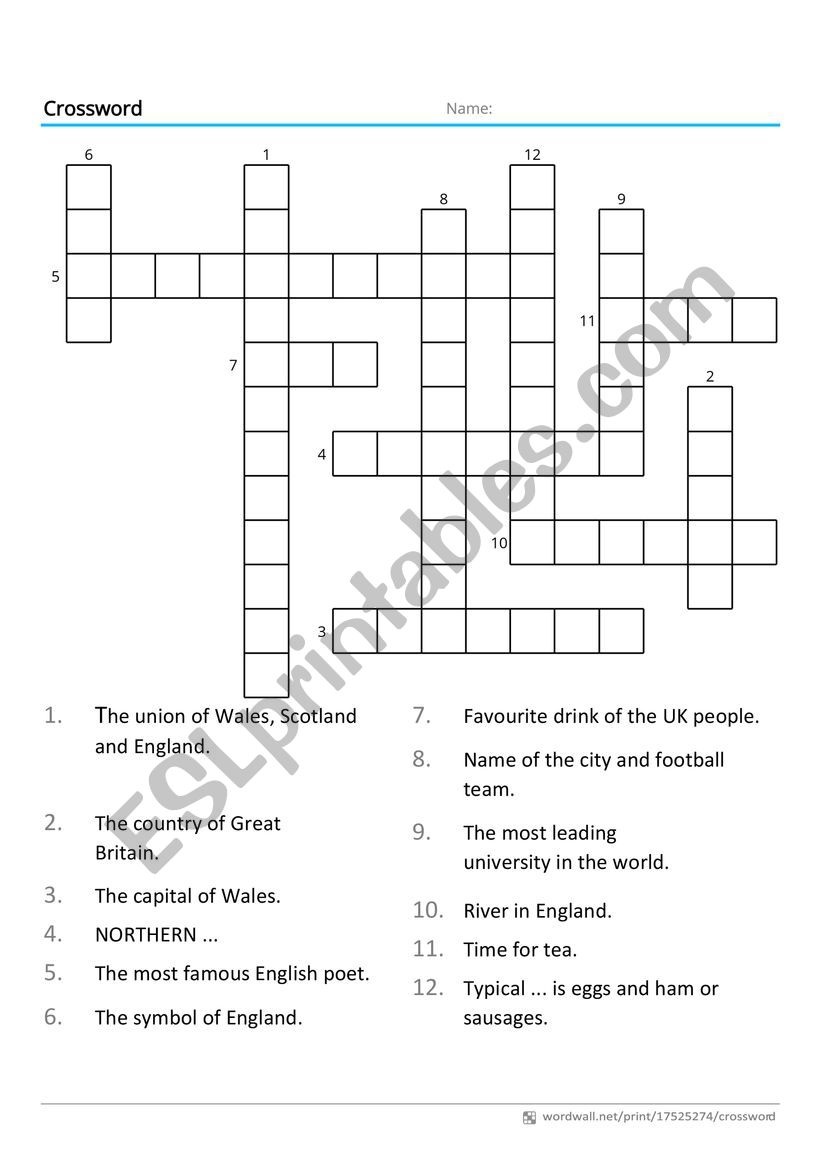 crossword great britain worksheet
