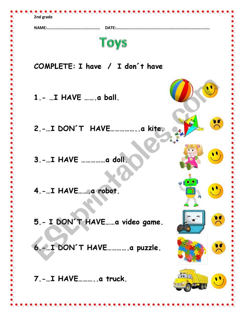 TOYS worksheet