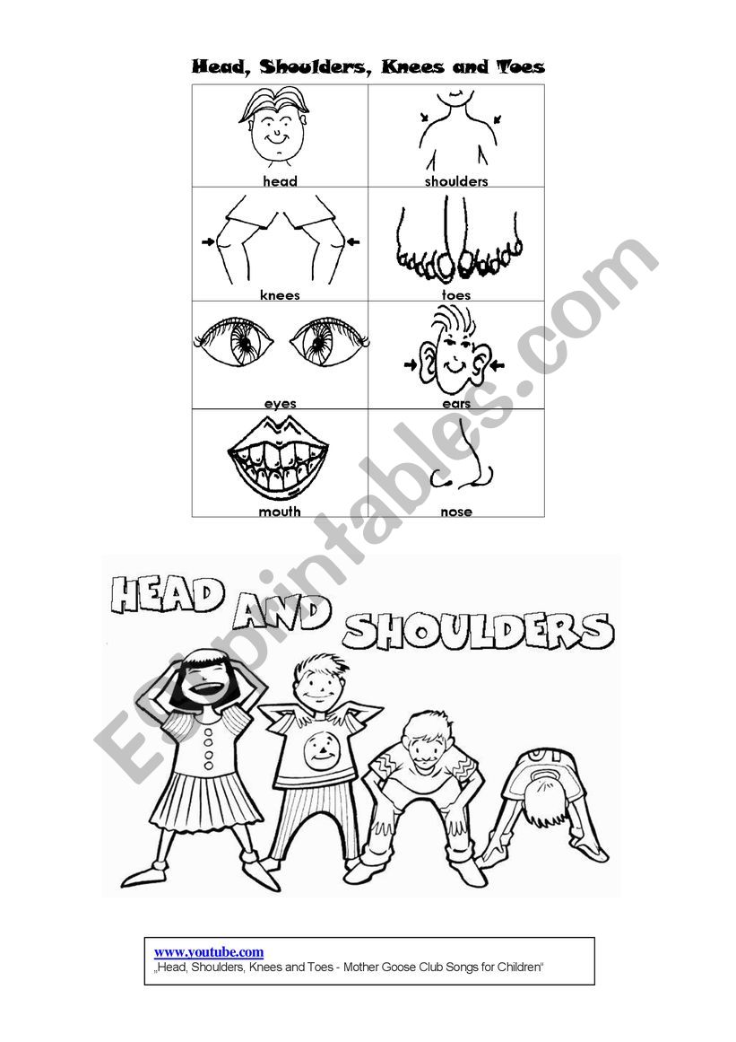 Head, shoulders, knees and toes worksheet