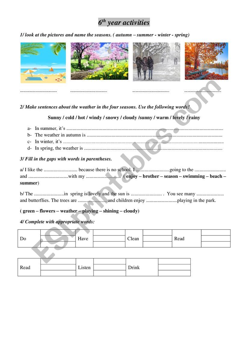 6th year activities weather and present continous