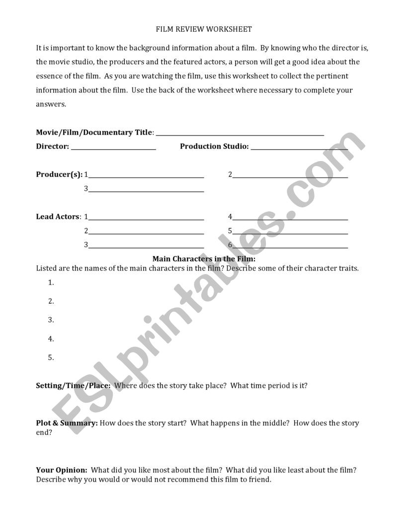 FILM ANALYSIS  worksheet