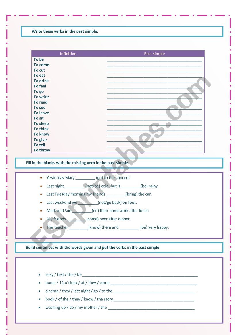 past simple worksheet