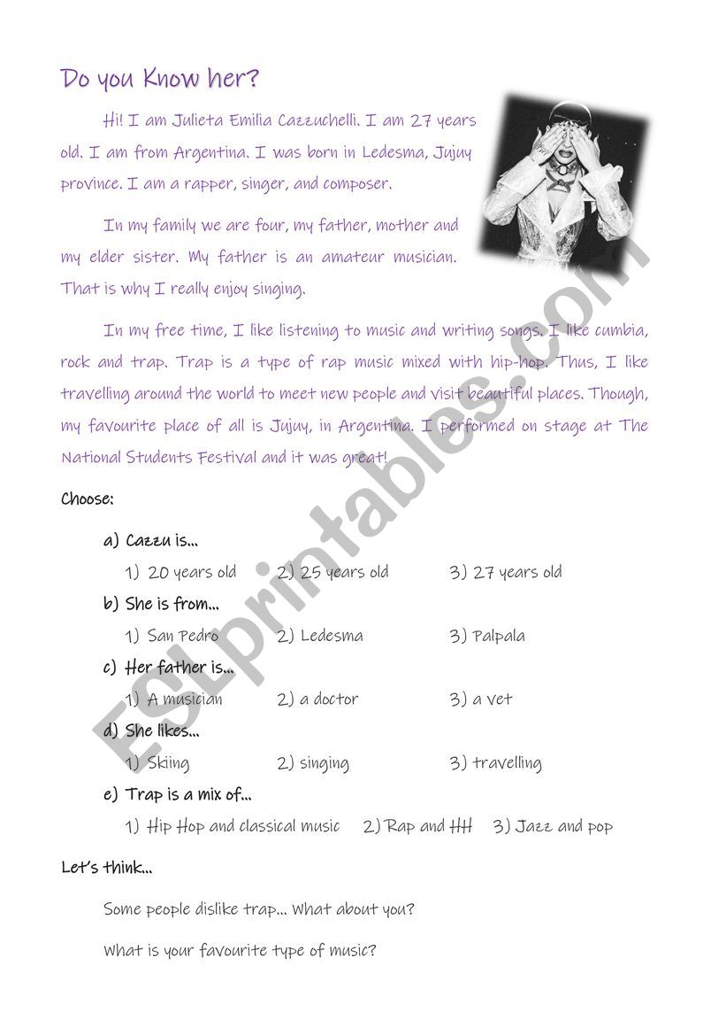 Cazzu_ Reading Comprehension  worksheet