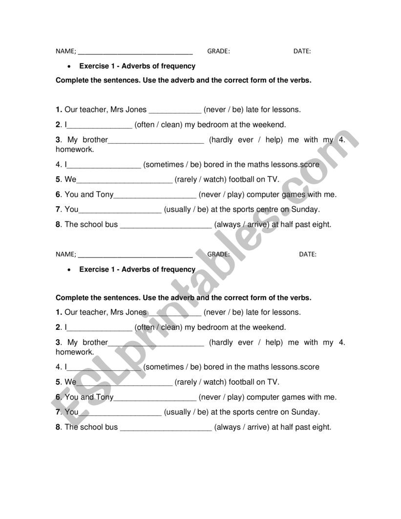 Adverbios de frecuencia. worksheet