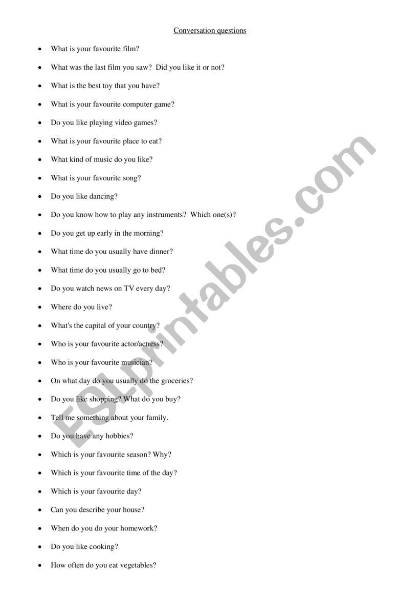 Conversation starter worksheet