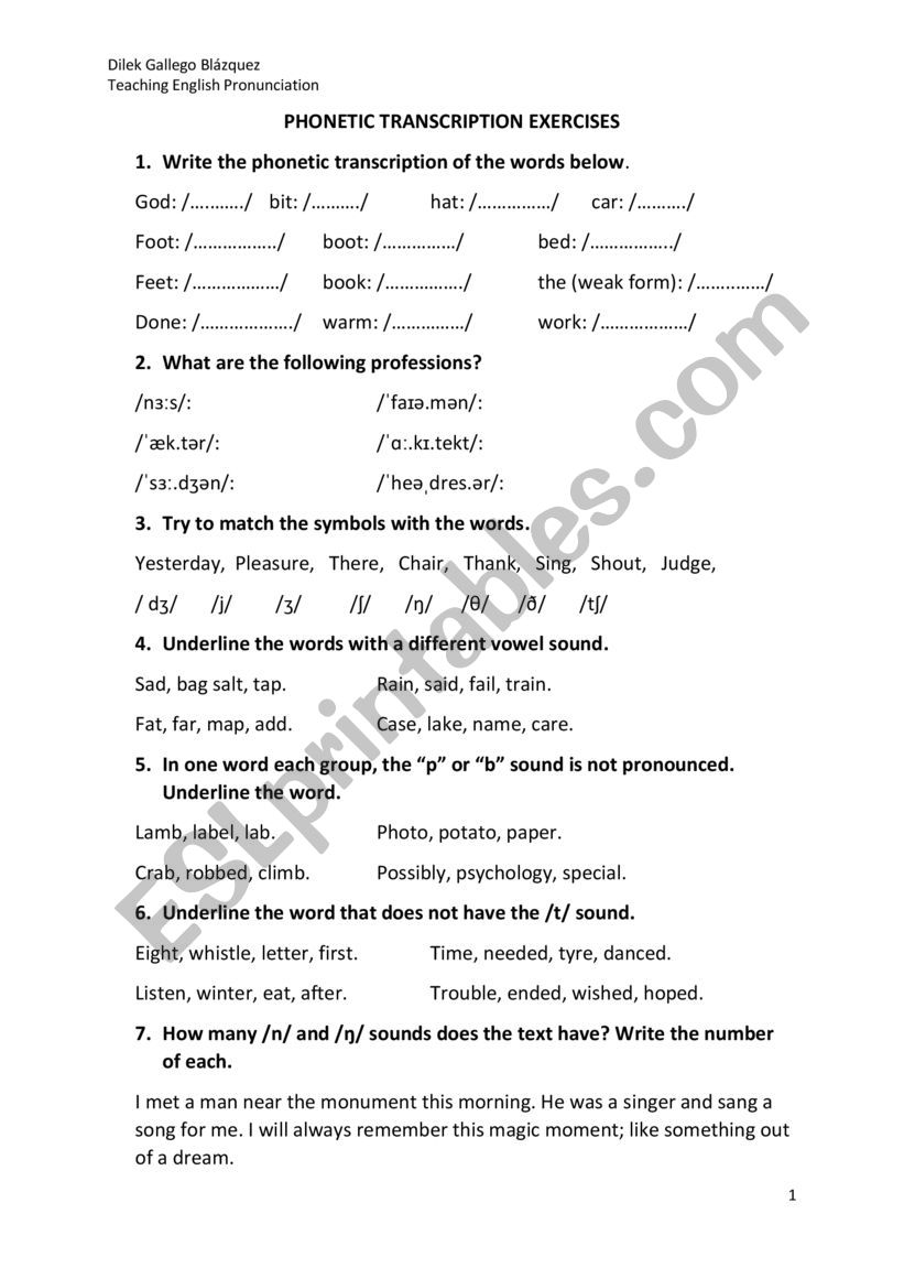 Phonetic transcription exercises