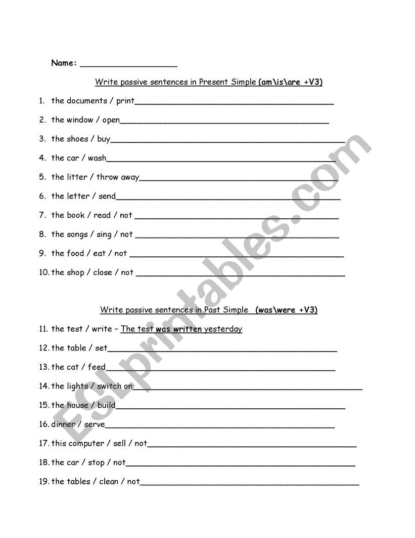 Passive worksheet