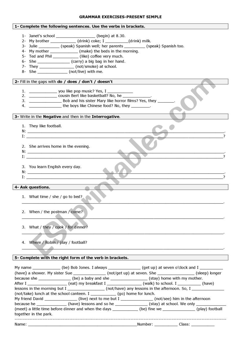 Present simple worksheet