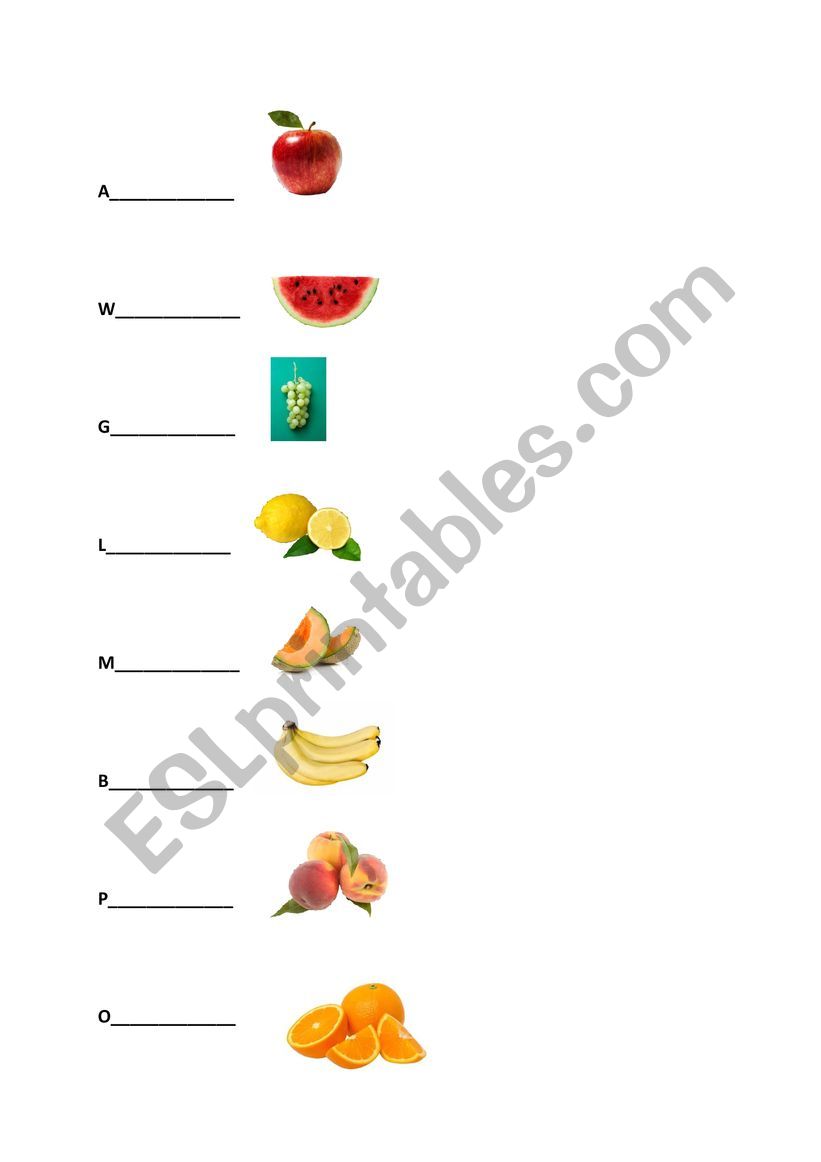 Fruits spelling worksheet