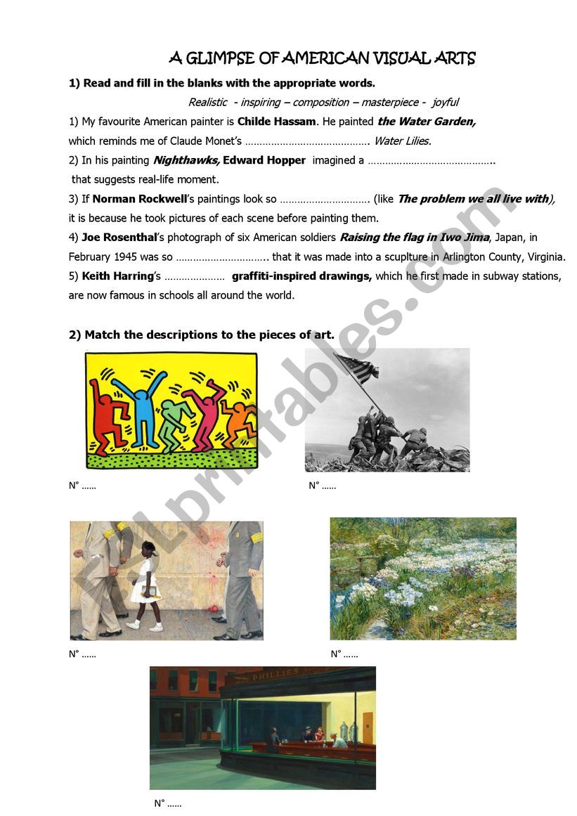 american visual arts worksheet