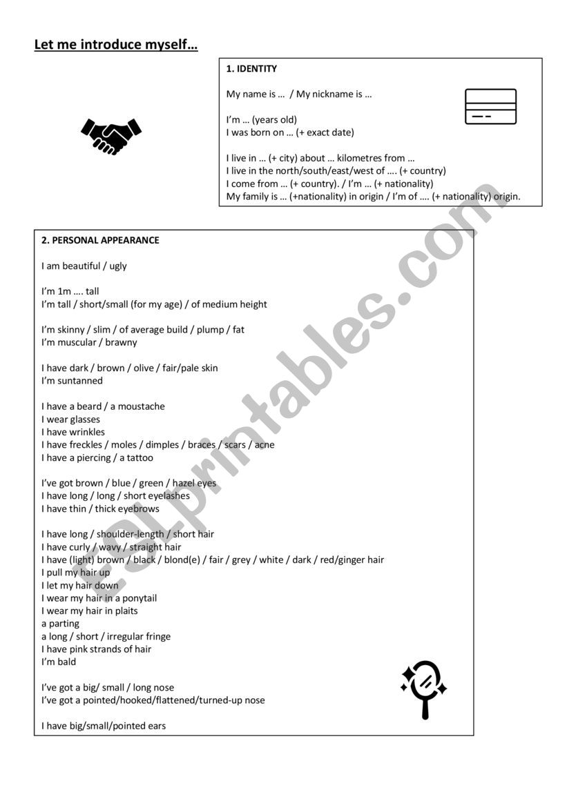 Let me introduce myself worksheet