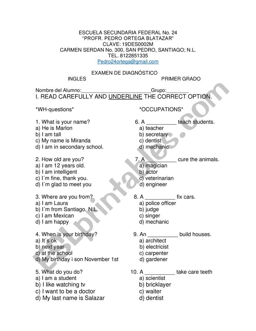 quiz worksheet