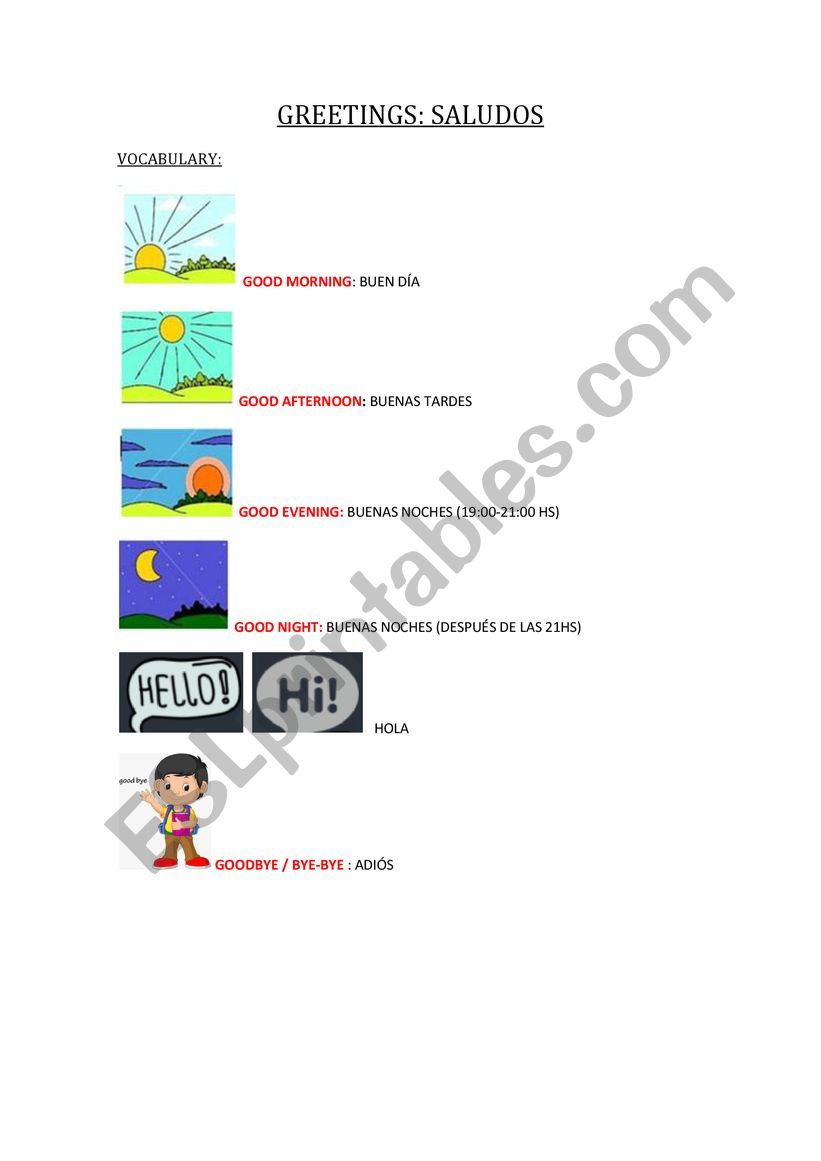 Greetings worksheet