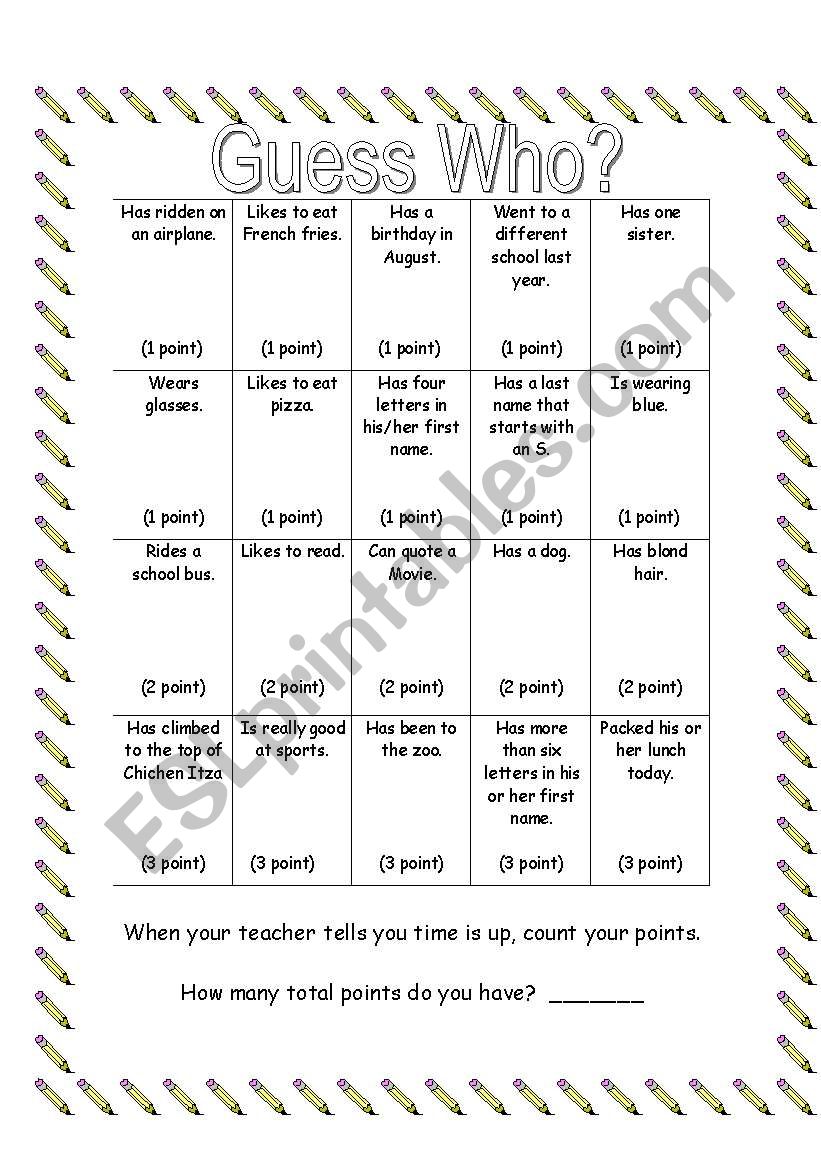 Guess Who? worksheet
