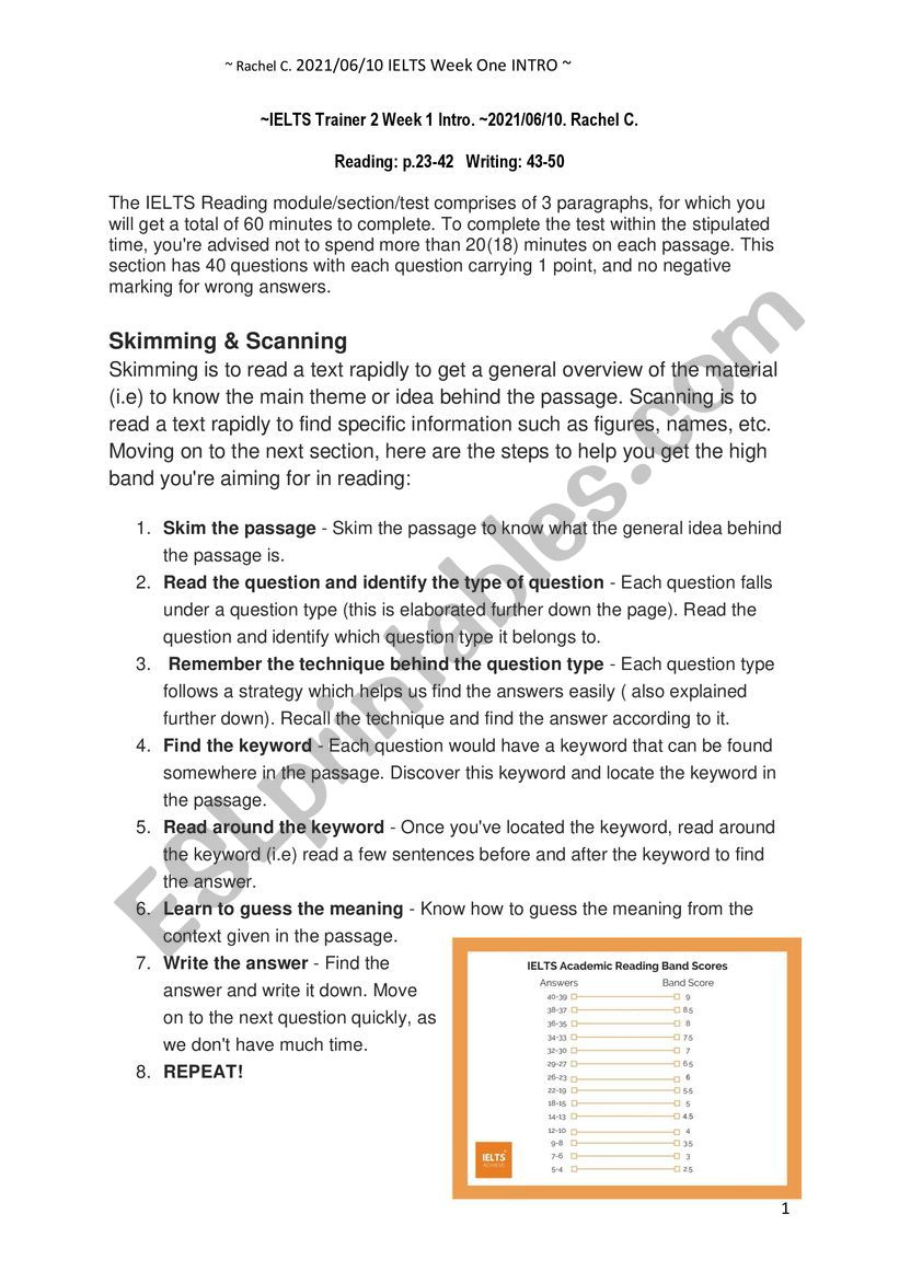 IELTS Reading and writing intro. 