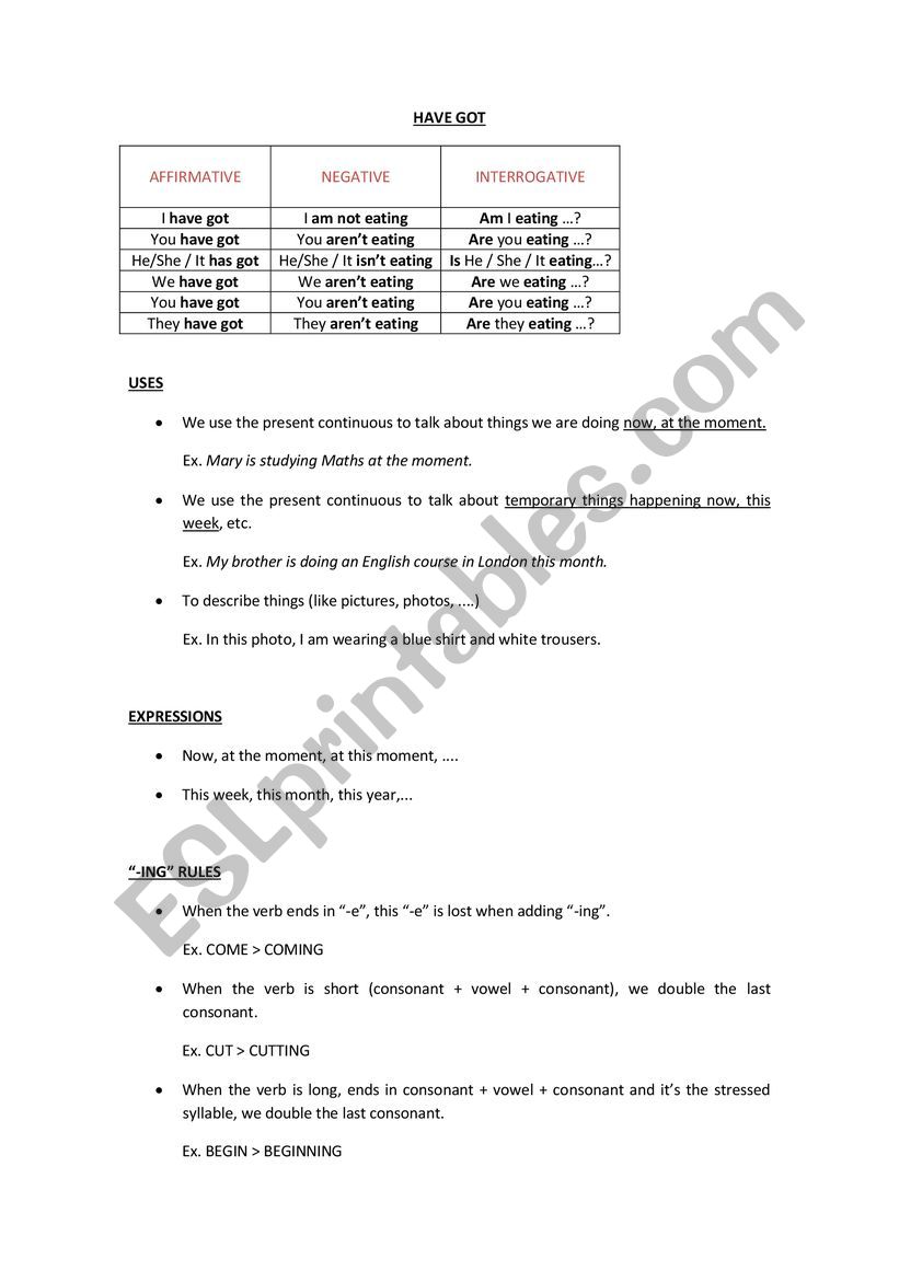 TO BE-HAVE GOT worksheet