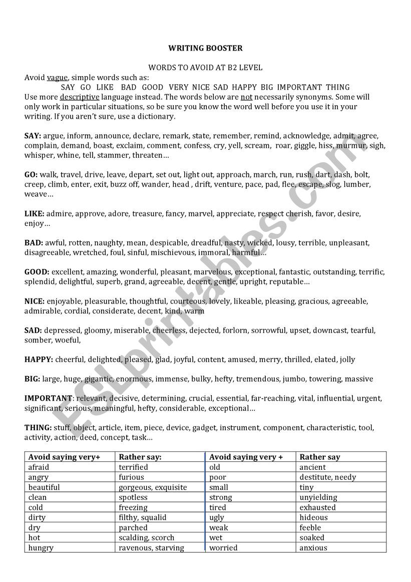 Writing booster worksheet