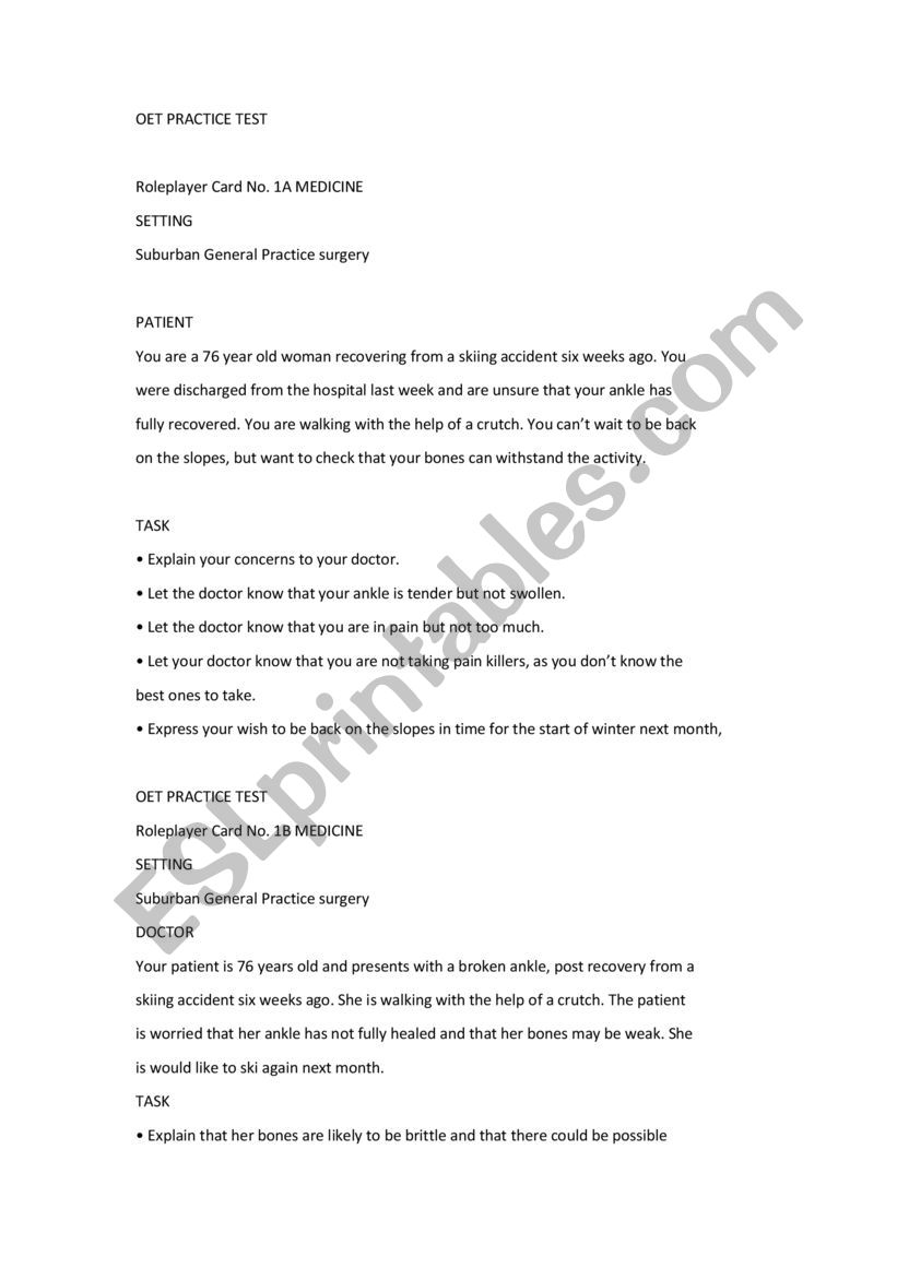 OET EXAMS SPEAKING worksheet
