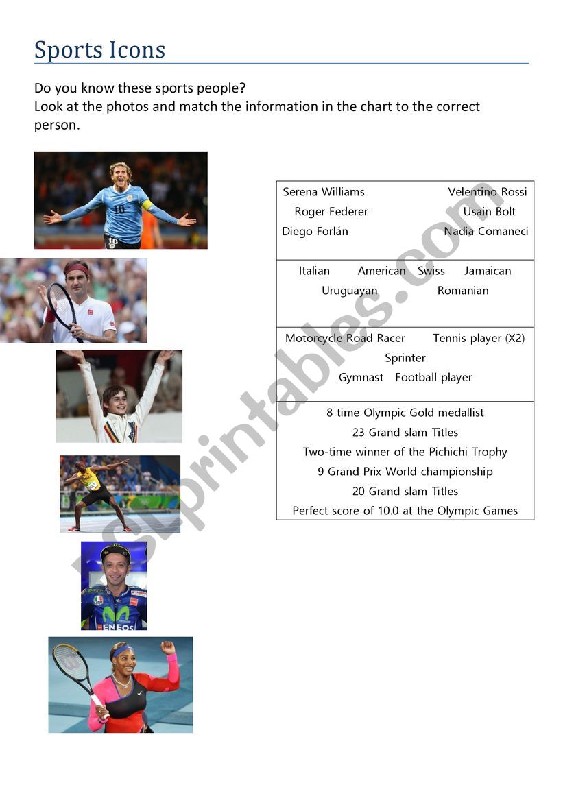 Sports icons worksheet