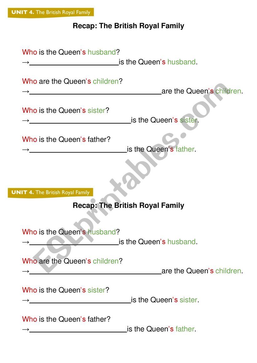 Genitive exercise - The British Royal Family