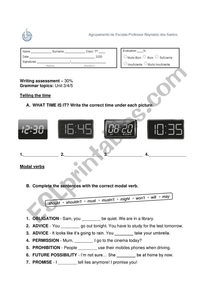 7tg grade test worksheet