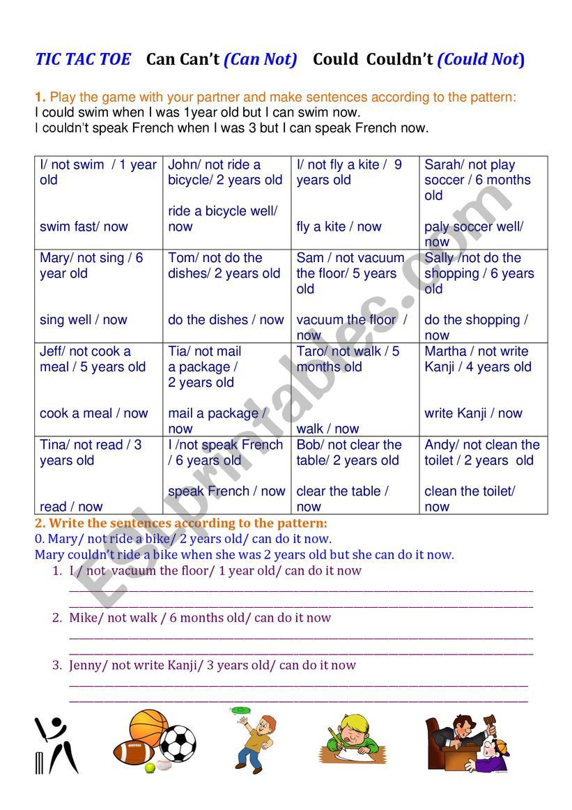 Tic Tac Toe Can Can�t Could Couldn�t Tic Tac Toe Can Can�t Could Couldn�t