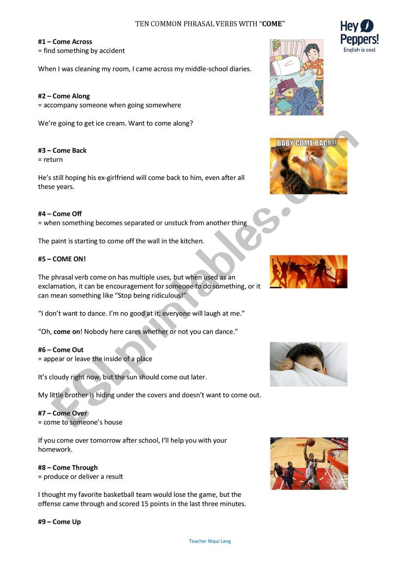 Phrasal Verbs with Come worksheet