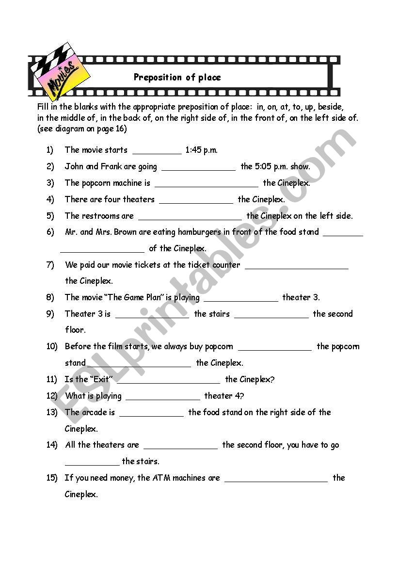 Preposition of place worksheet