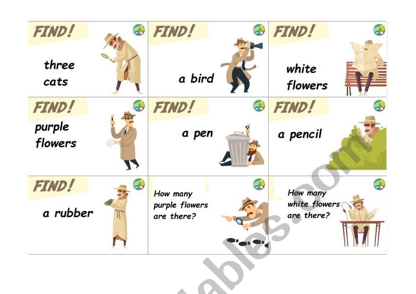 Detective cards game My room worksheet