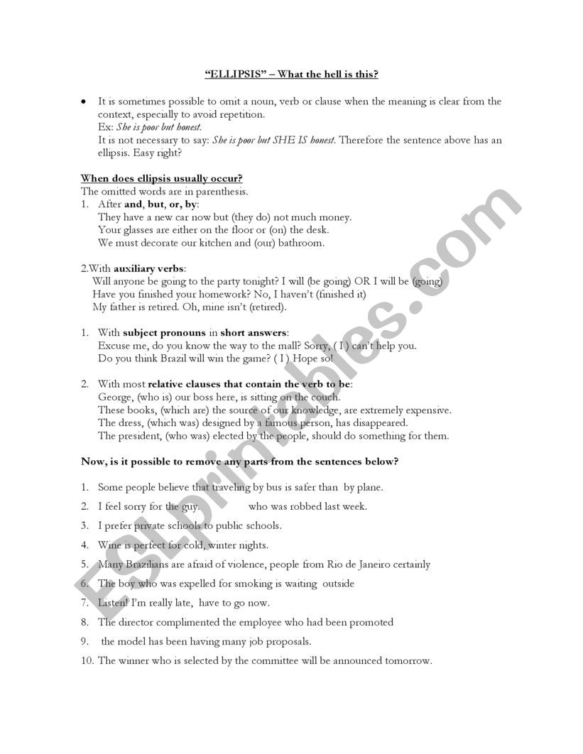 Ellipsis worksheet