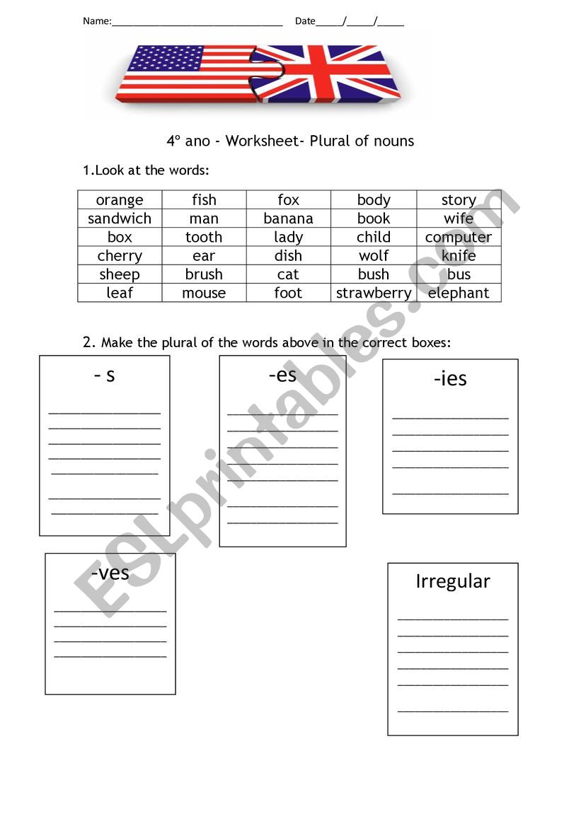 Plural of nouns worksheet
