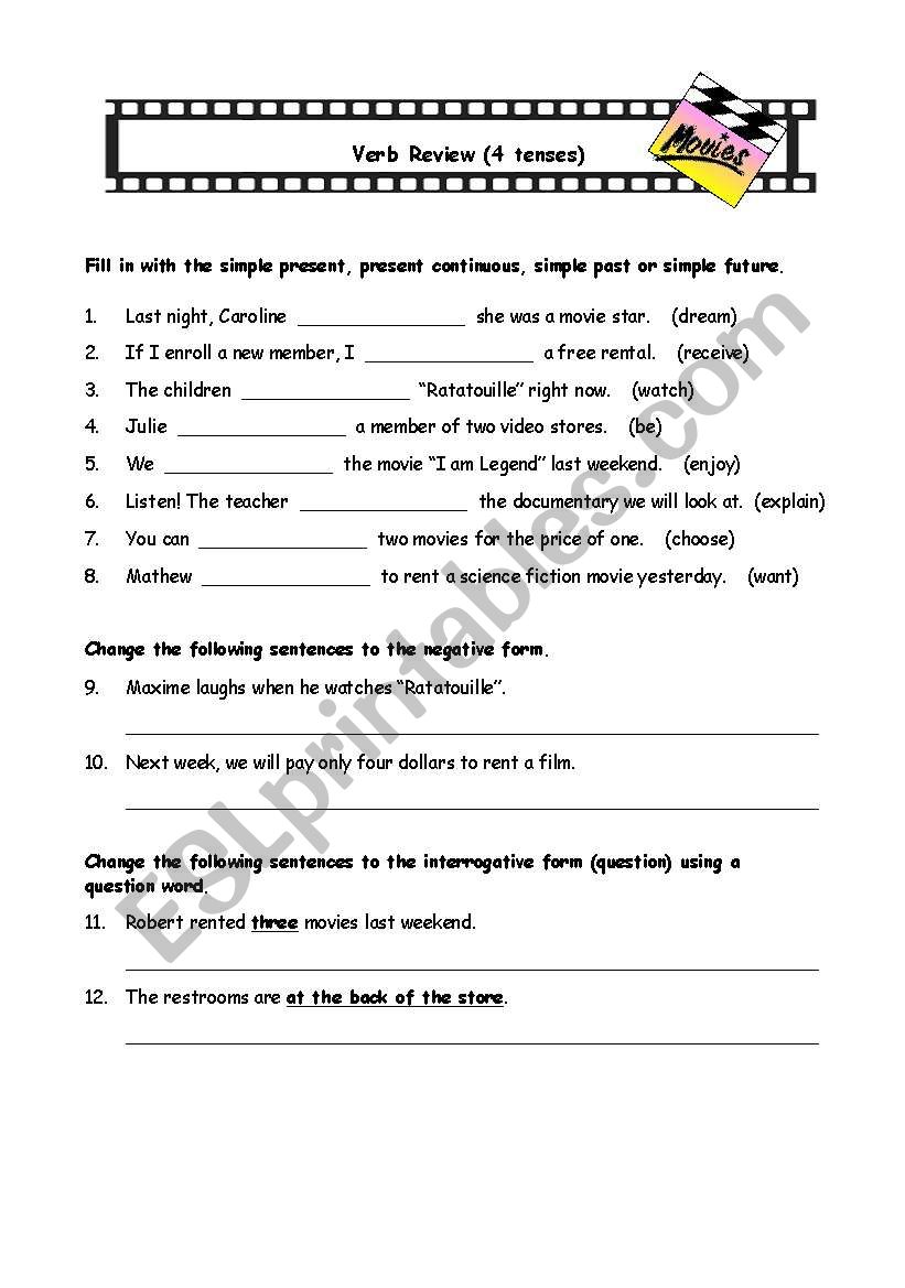 Verb Review 4 tenses worksheet