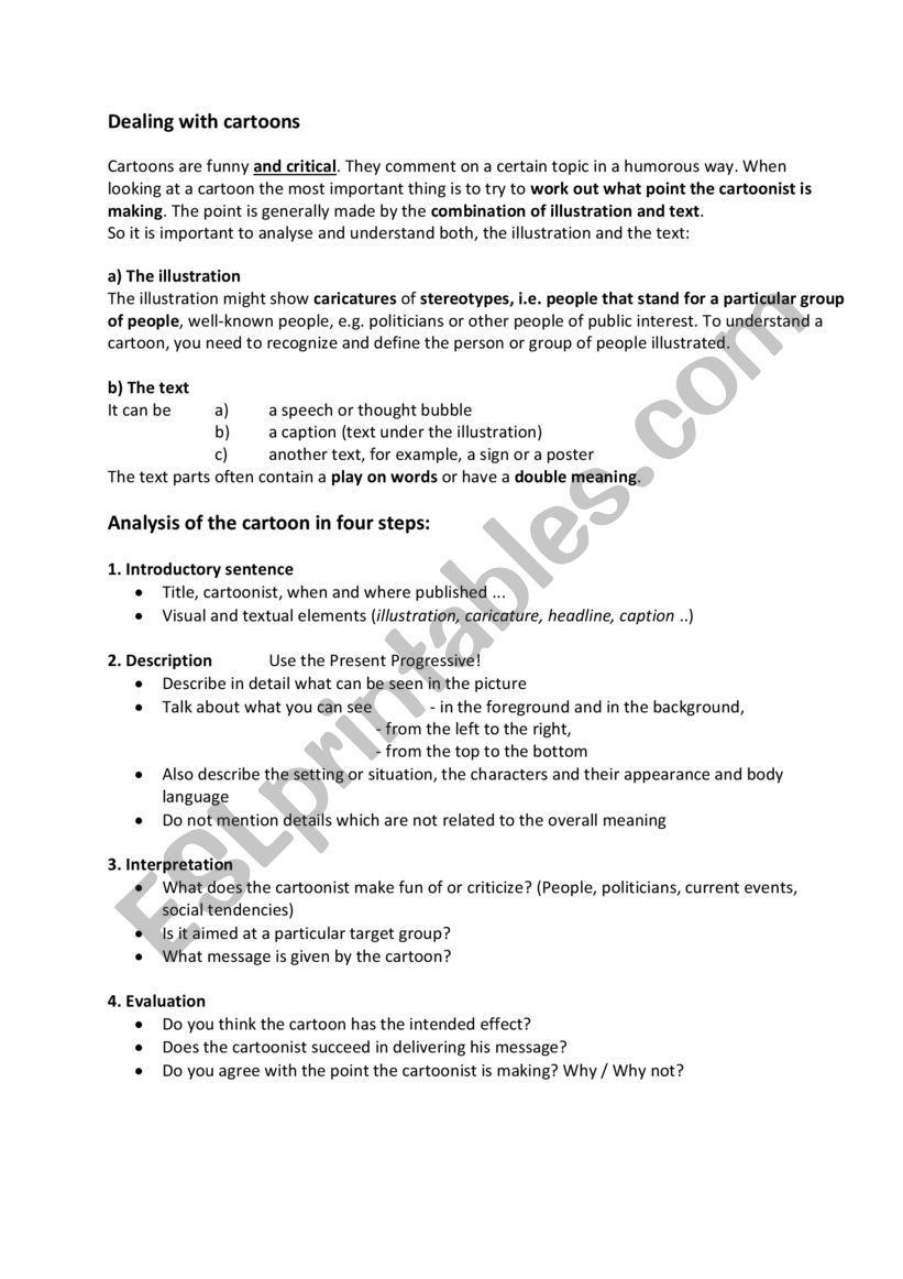 Dealing with cartoons worksheet