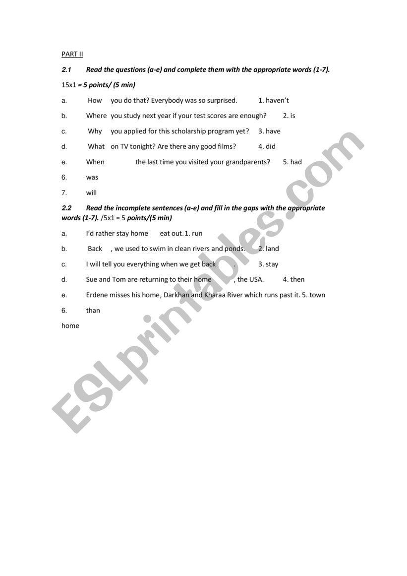 reported speech worksheet