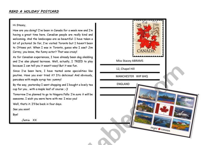 A postcard from Canada worksheet