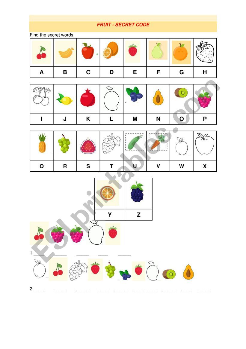 The secret fruit code worksheet