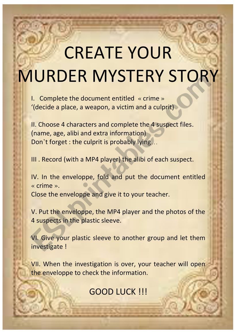 Create your murder mystery story ESL worksheet by lupime