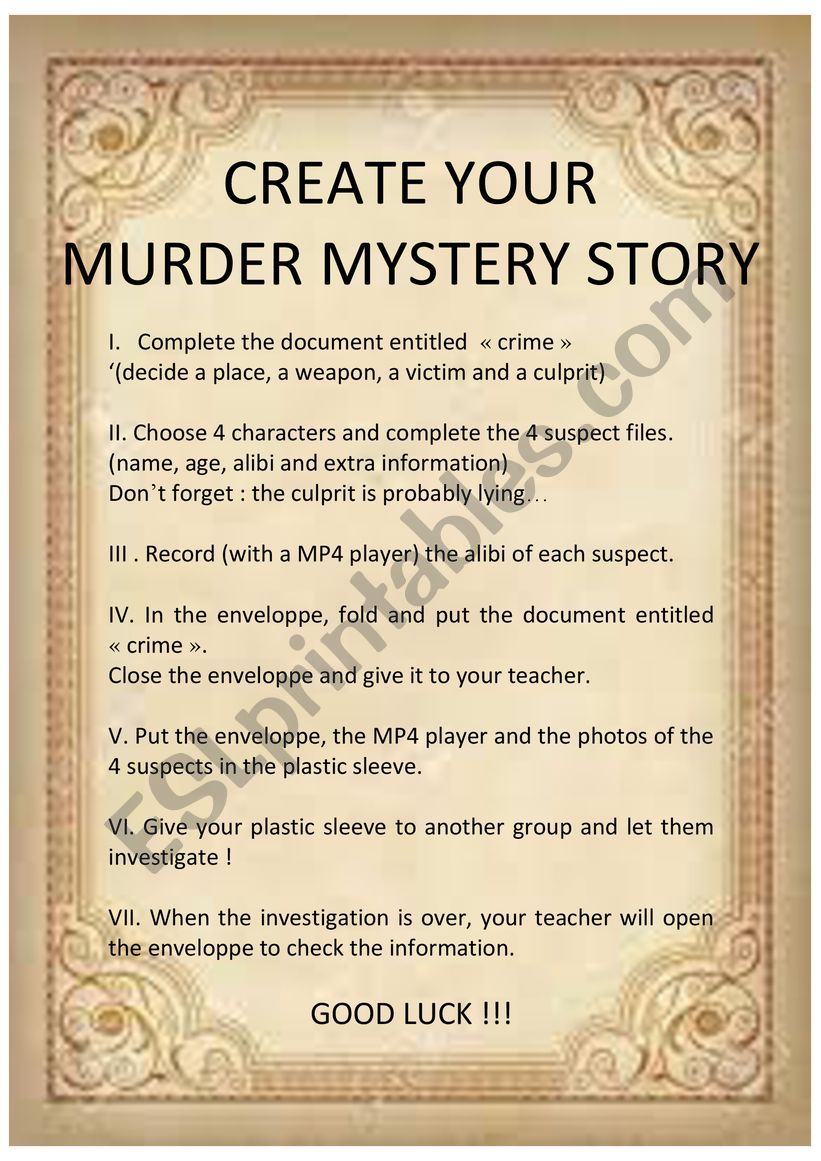 Create your murder mystery story