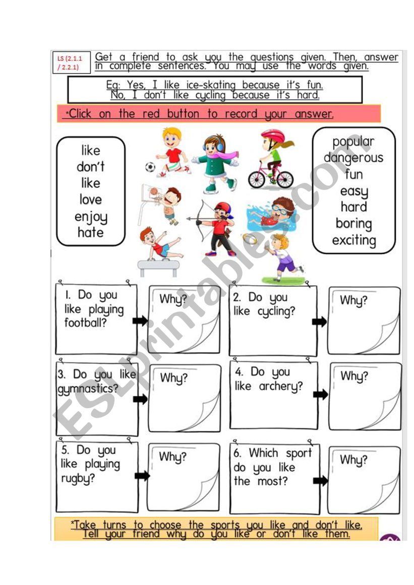 Sports ( Speaking) worksheet