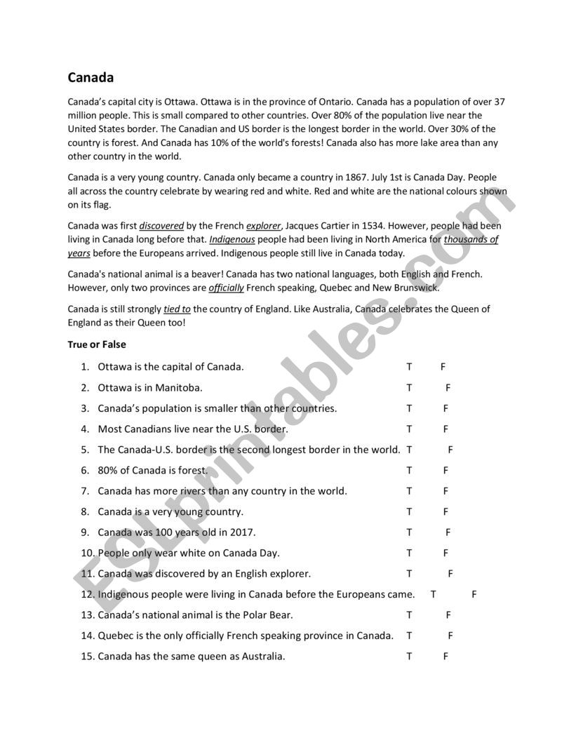 Fact Sheet on Canada: Geography and History
