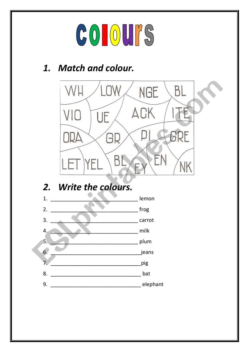 Colours worksheet