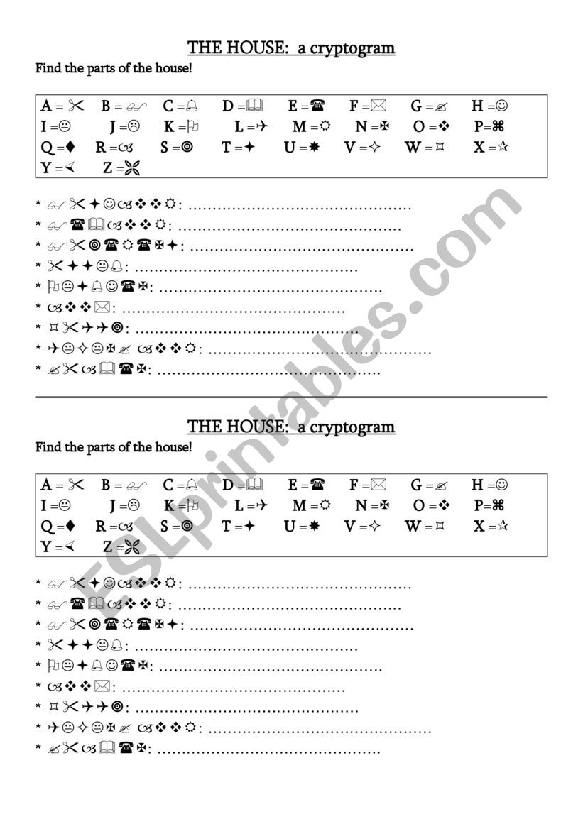 House Cryptogram worksheet